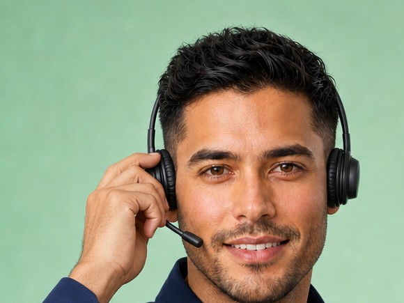 Alan Perez, a CloudAssist agent candidate, wearing a headset